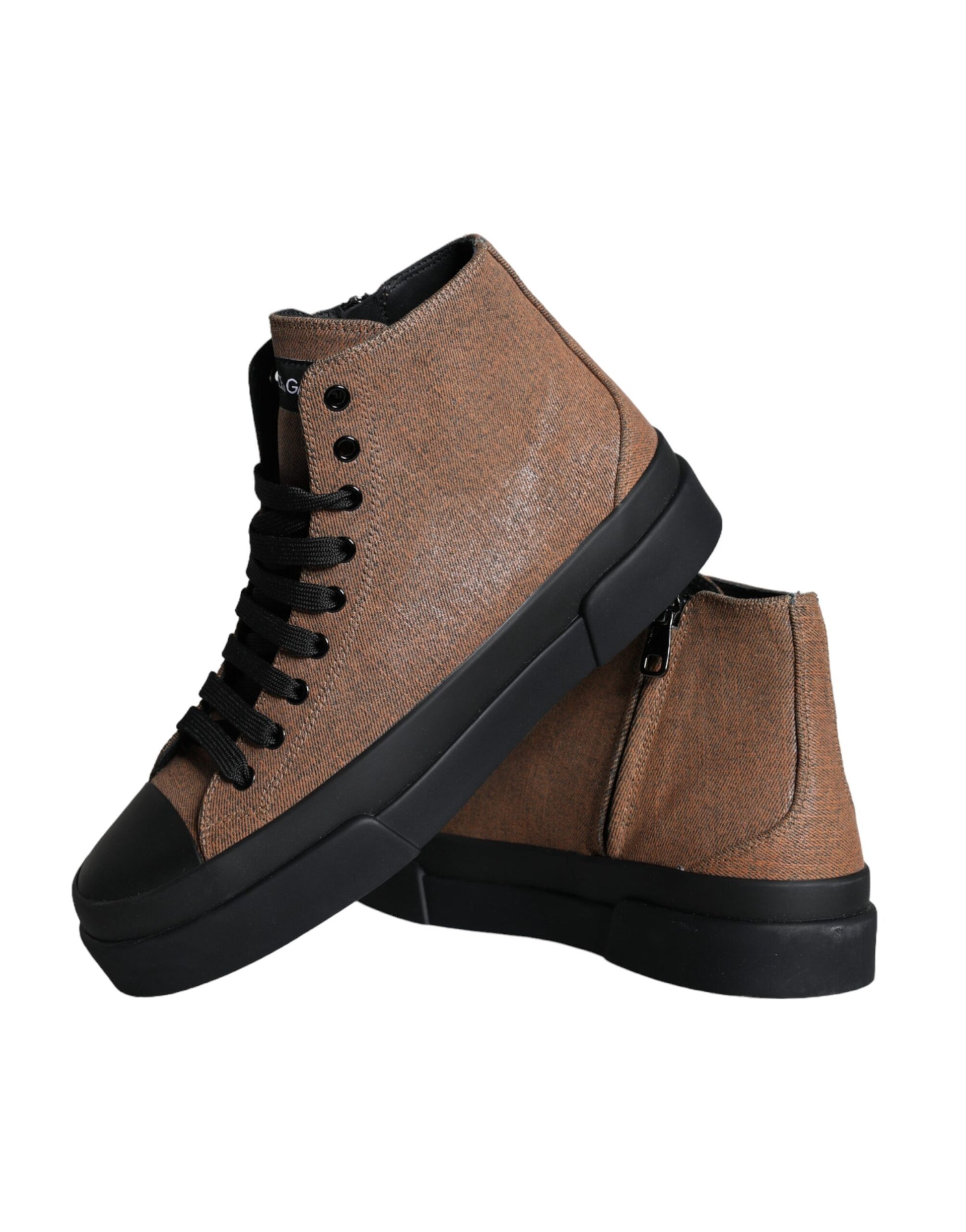 Black Brown Denim High Top Men Sneakers Shoes