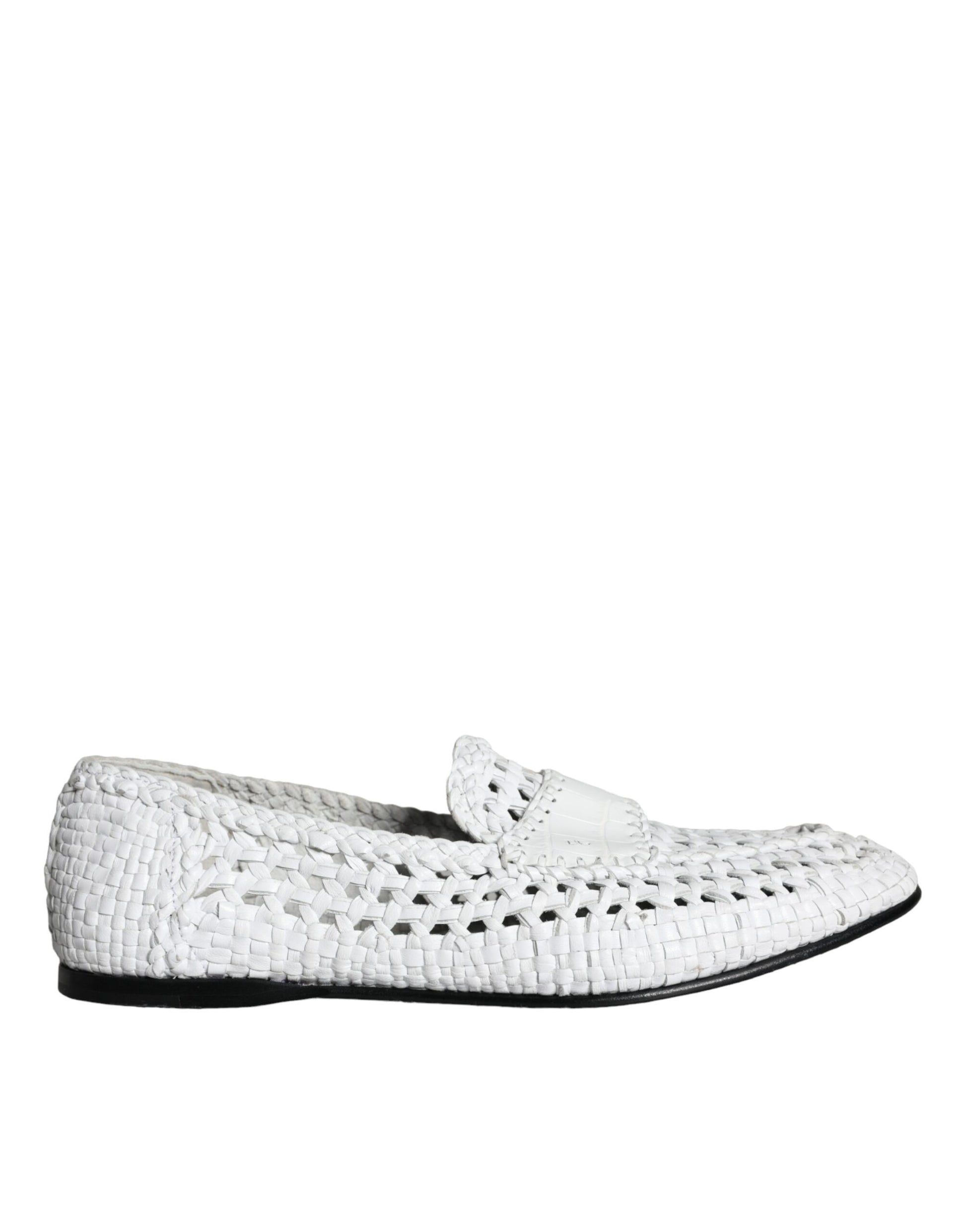 White Woven Leather Slip On Loafers Men Shoes