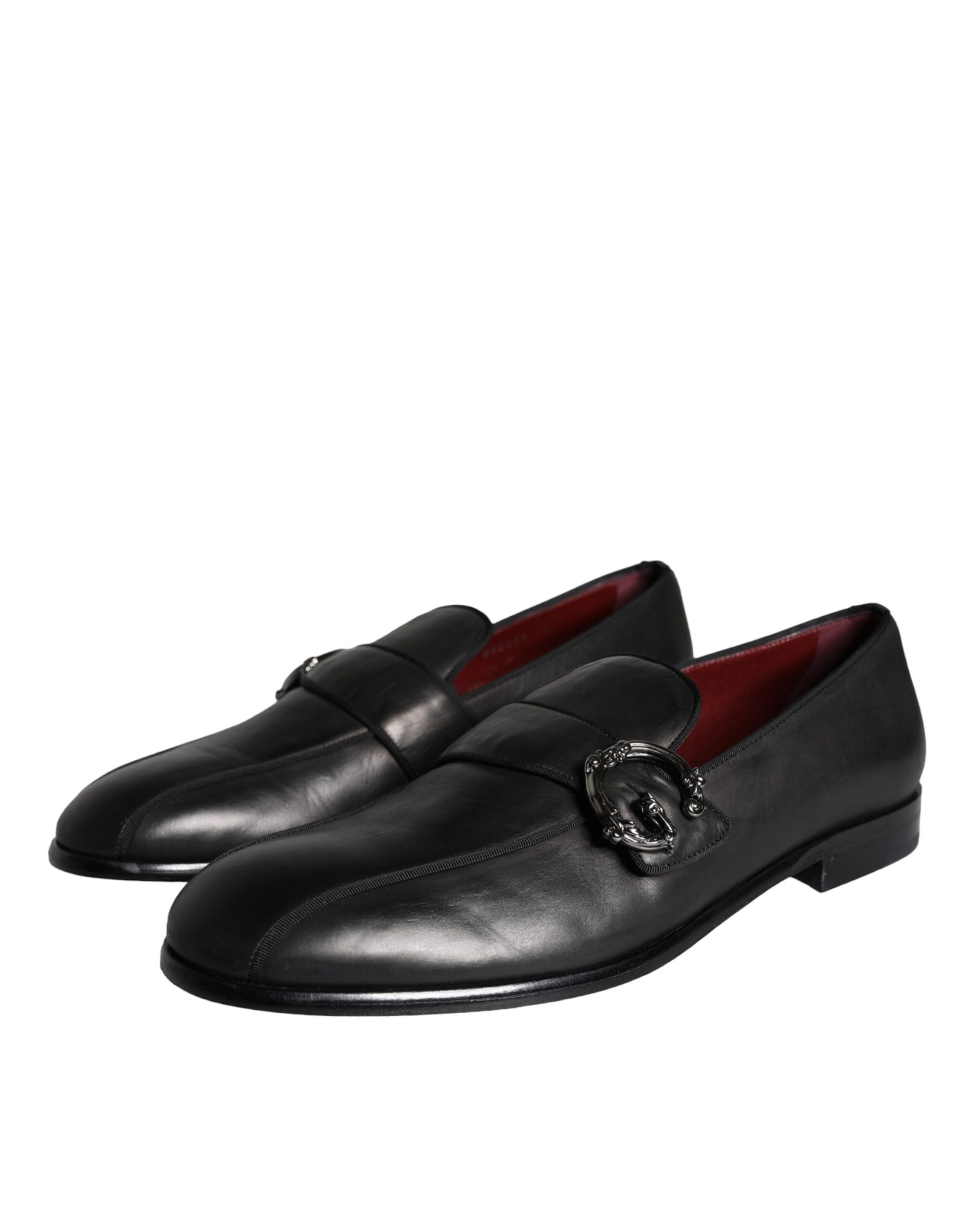 Black Leather Logo Loafers Men Dress Shoes