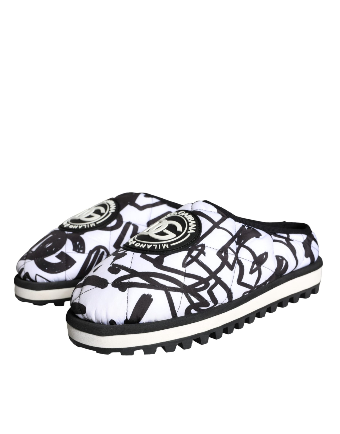 Black White Quilted Logo Sandals Slides Shoes