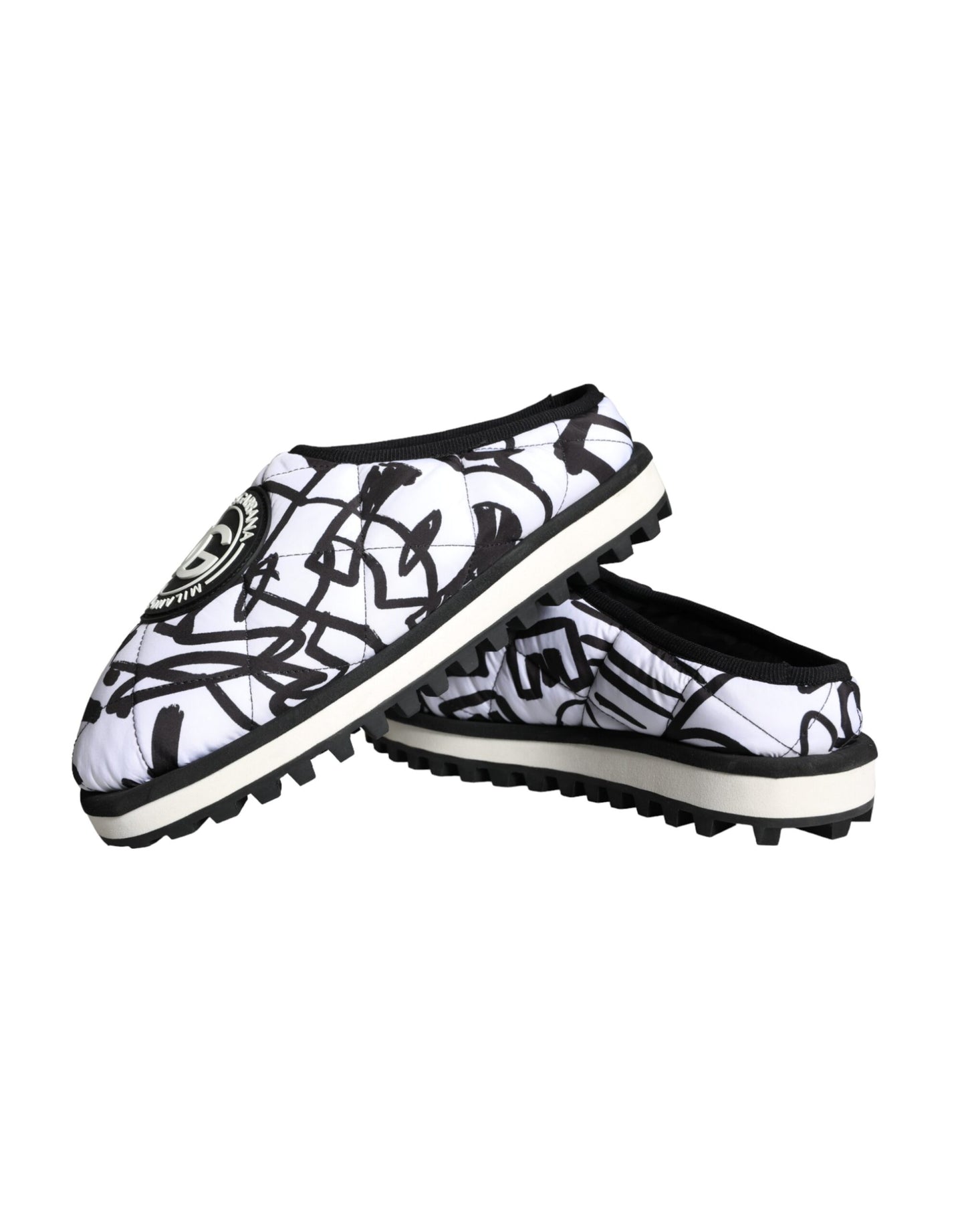 Black White Quilted Logo Sandals Slides Shoes