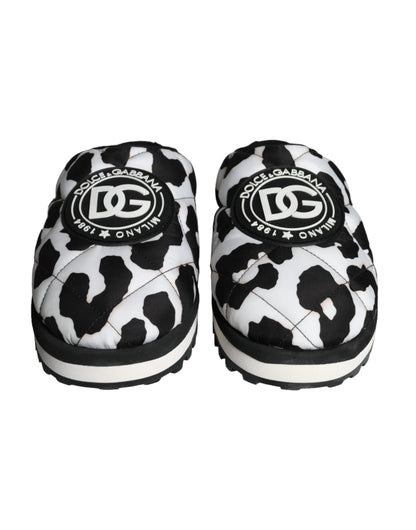 Black White Quilted Logo Sandals Slides Shoes