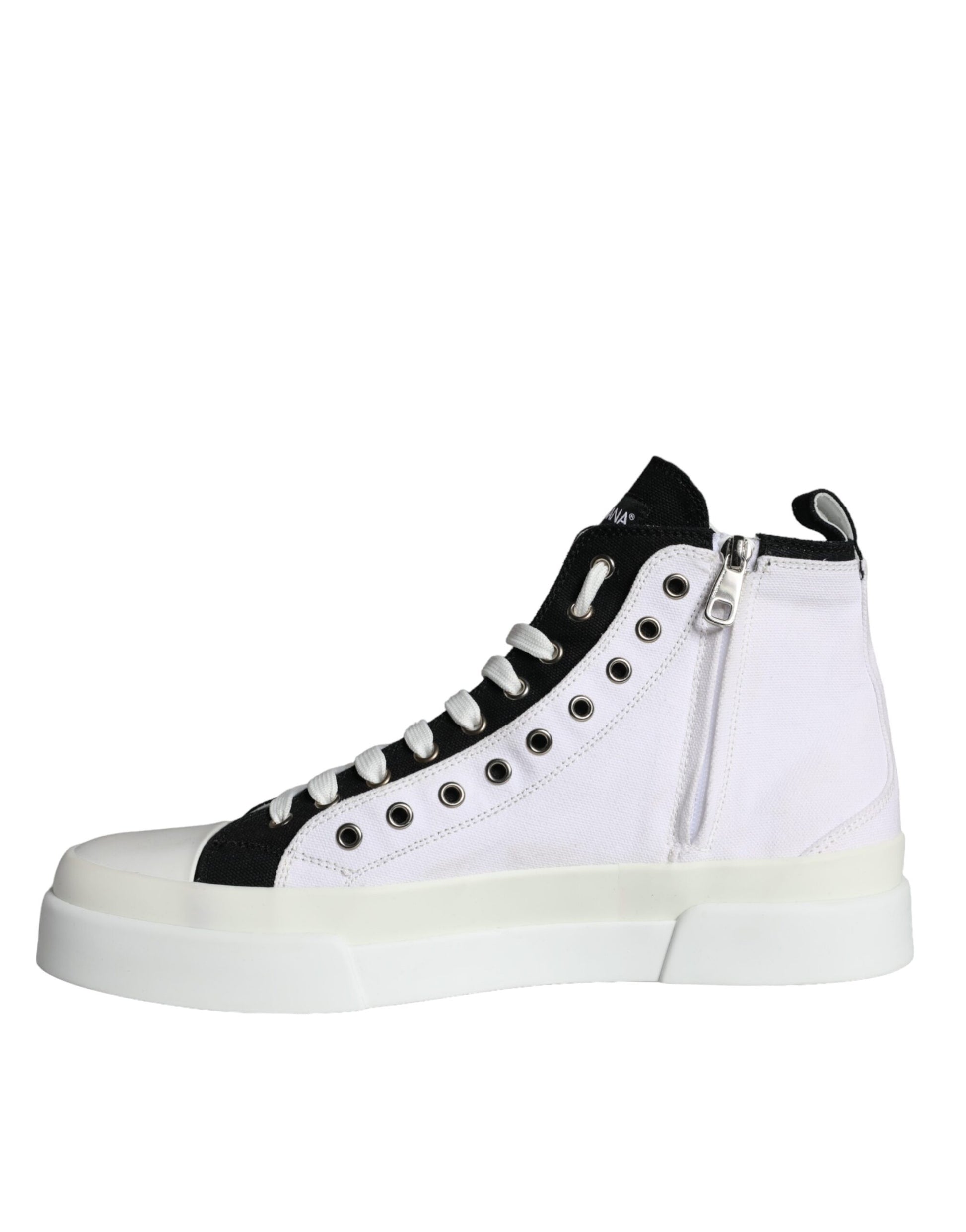 White Black Cotton Logo High Top Sneaker Shoes