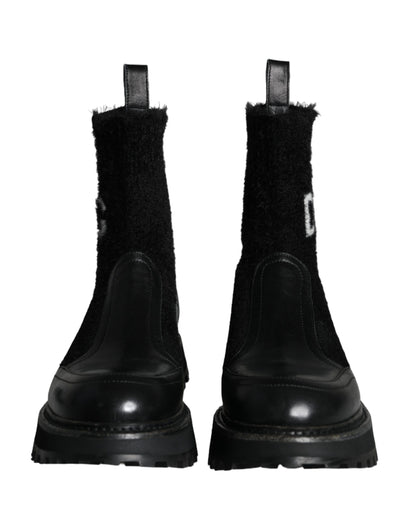 Black DG Logo Horse Sock Ankle Boots Shoes