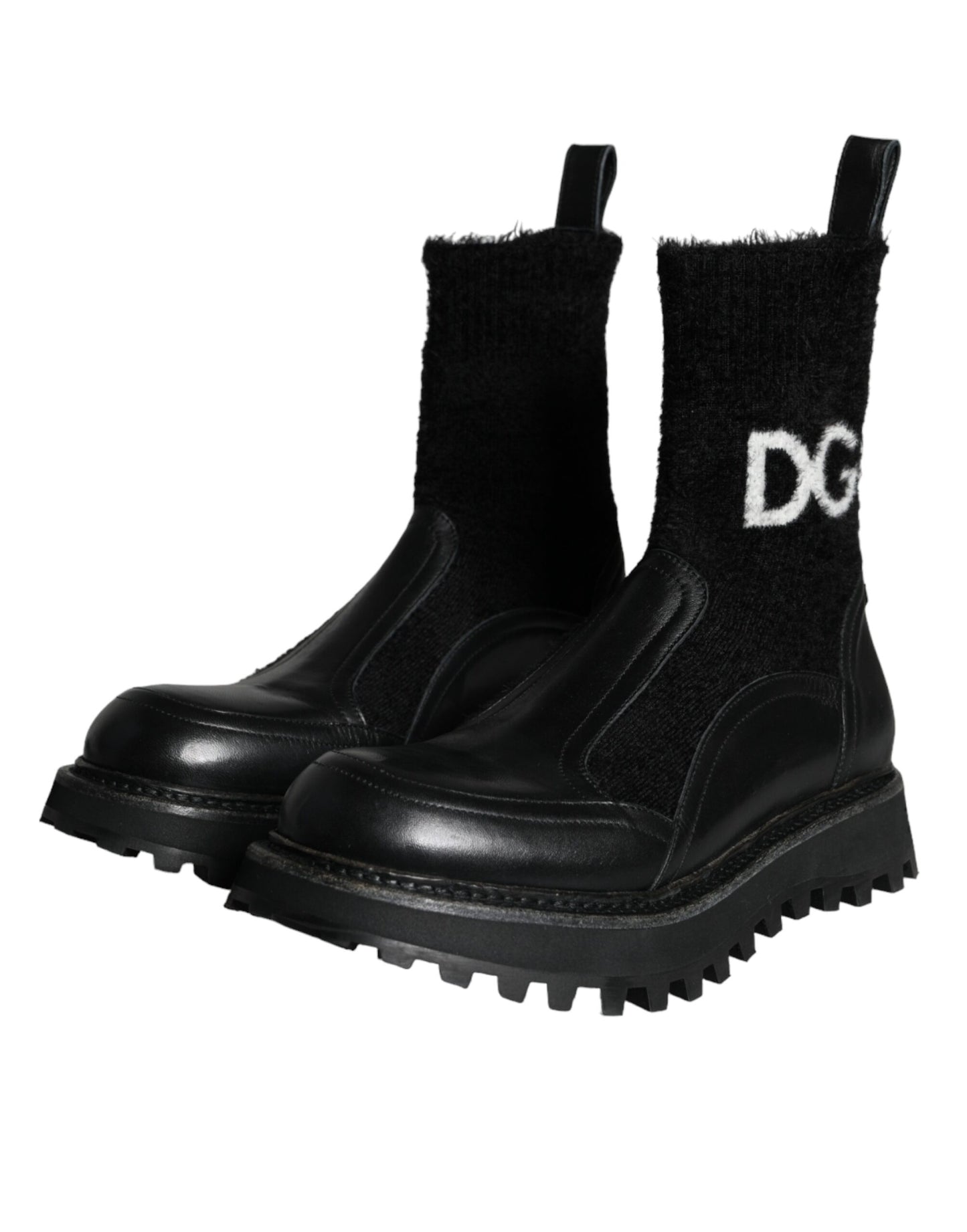 Black DG Logo Horse Sock Ankle Boots Shoes