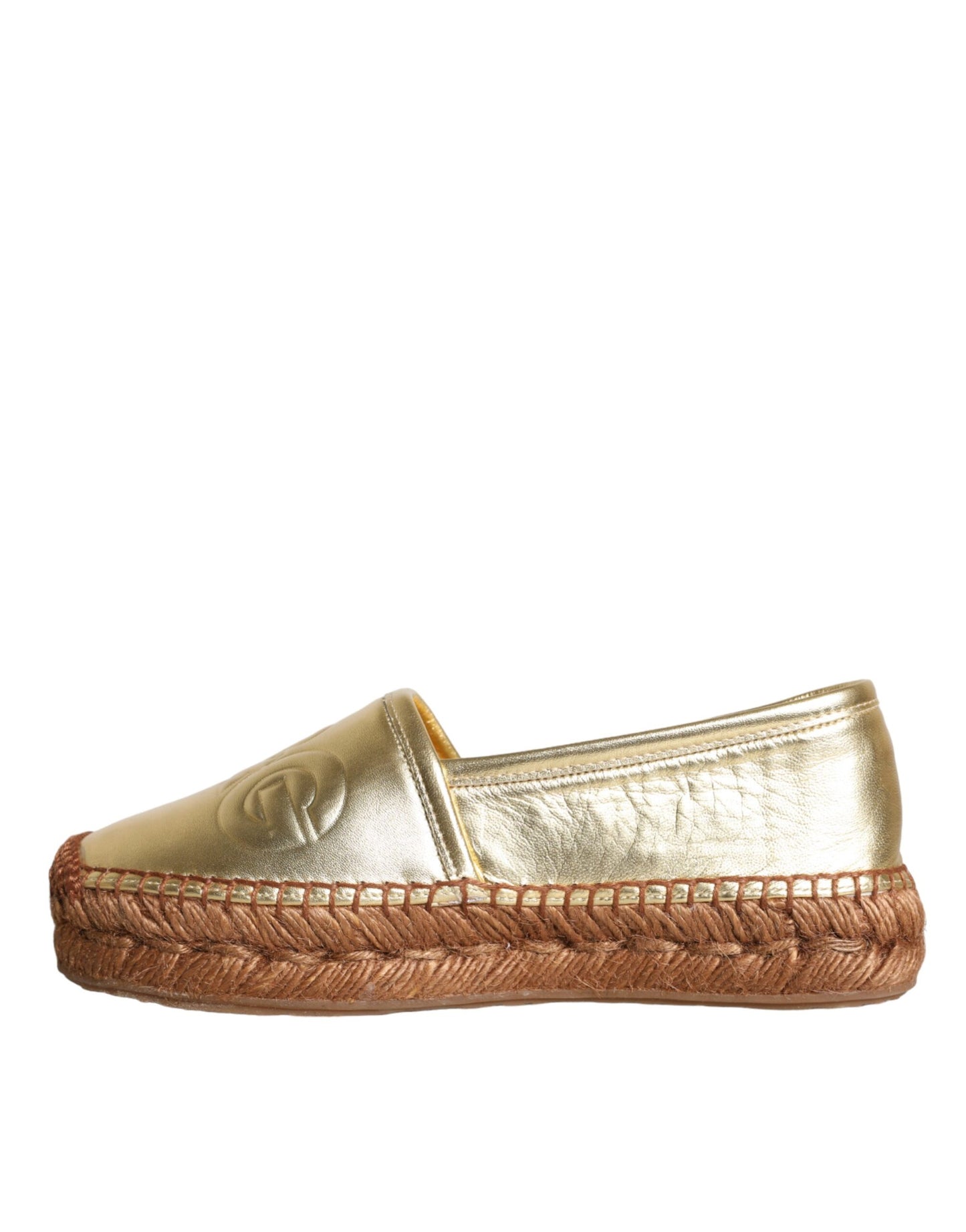 Gold Leather Loafers Flats Espadrille Shoes