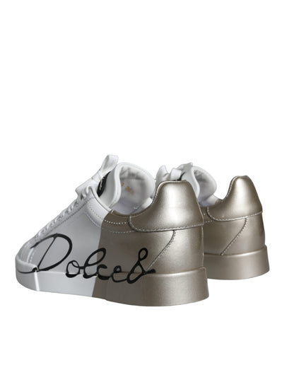 White Gold Portofino Low Top Leather Sneakers Shoes