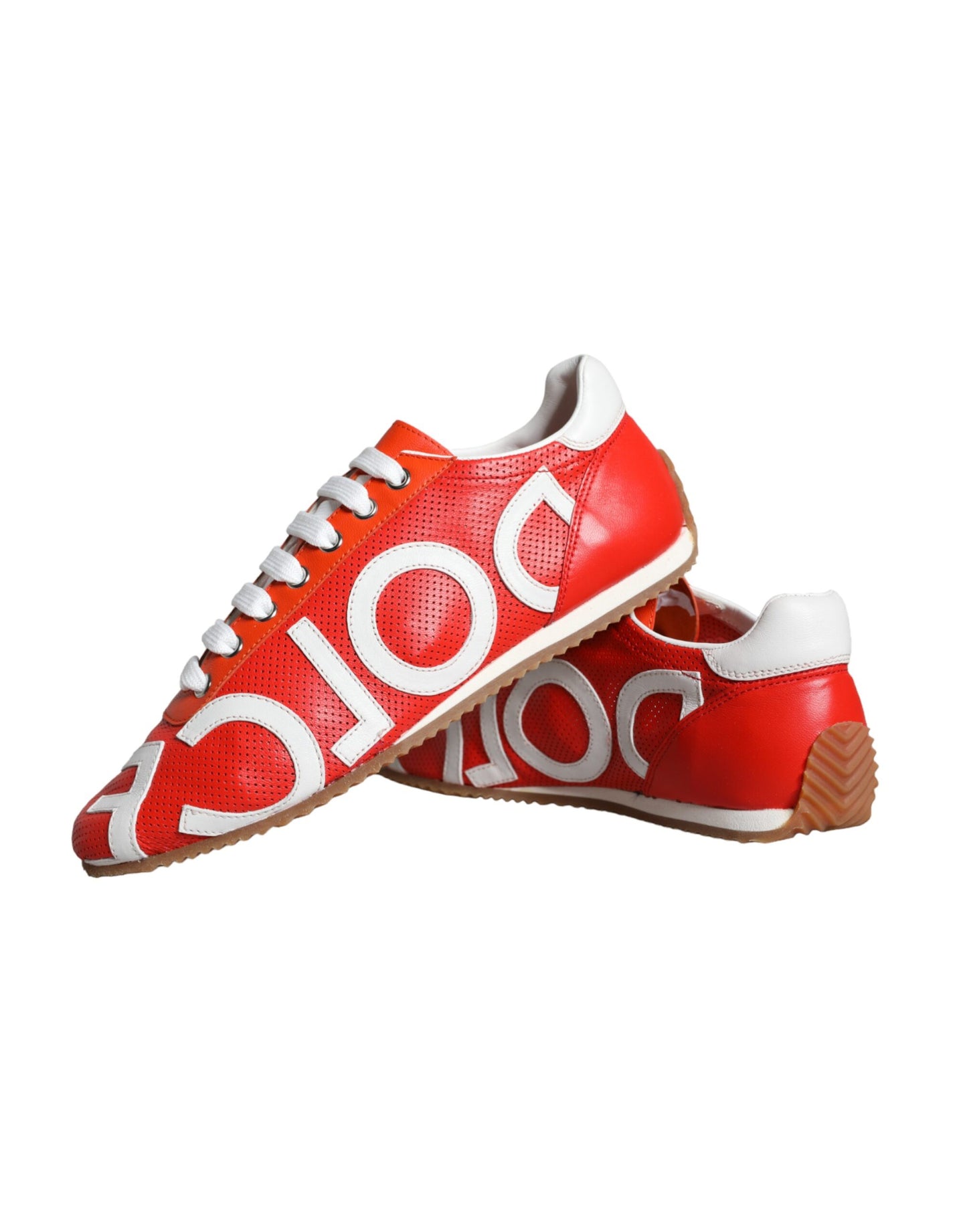 Red White Leather Logo Casual Sneakers Shoes