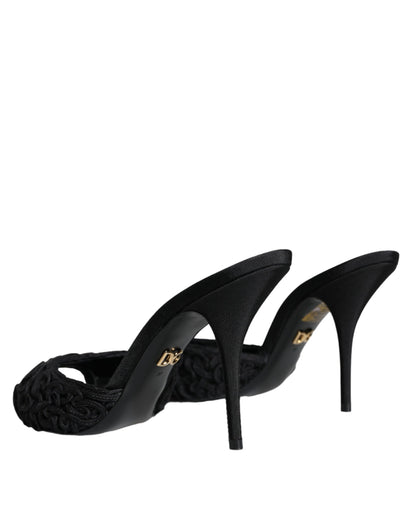 Black Keira Cordonetto Heels Slides Shoes