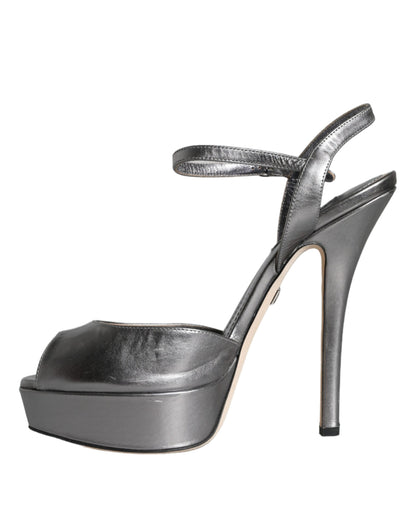 Metallic Silver Leather Keira Platform Sandals Shoes