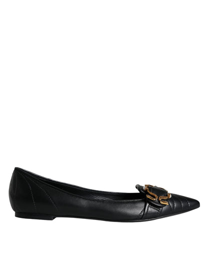 Black Devotion Leather Pointy Flats Shoes