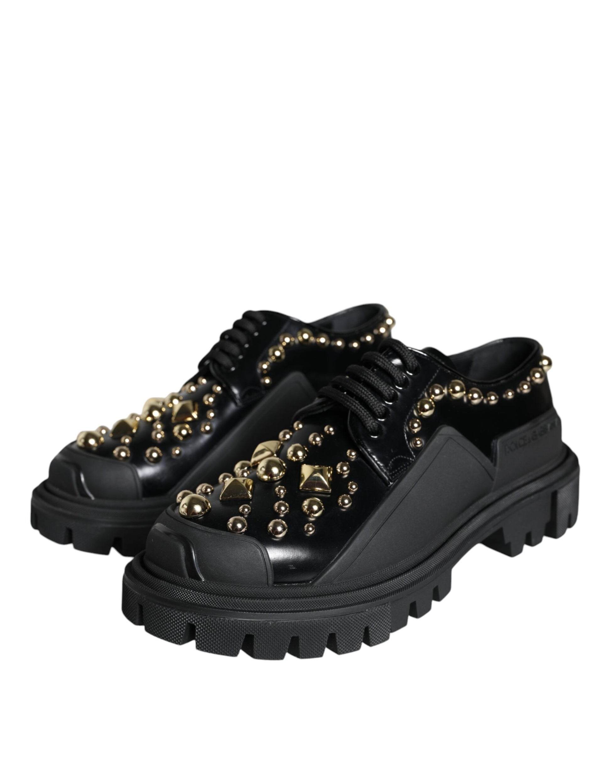 Black Leather Trekking Derby Embellished Shoes