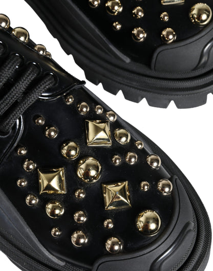 Black Leather Trekking Derby Embellished Shoes