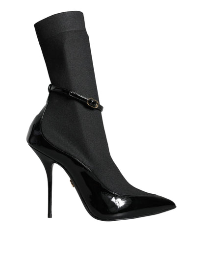 Black Leather Stilettos Booties Socks Shoes