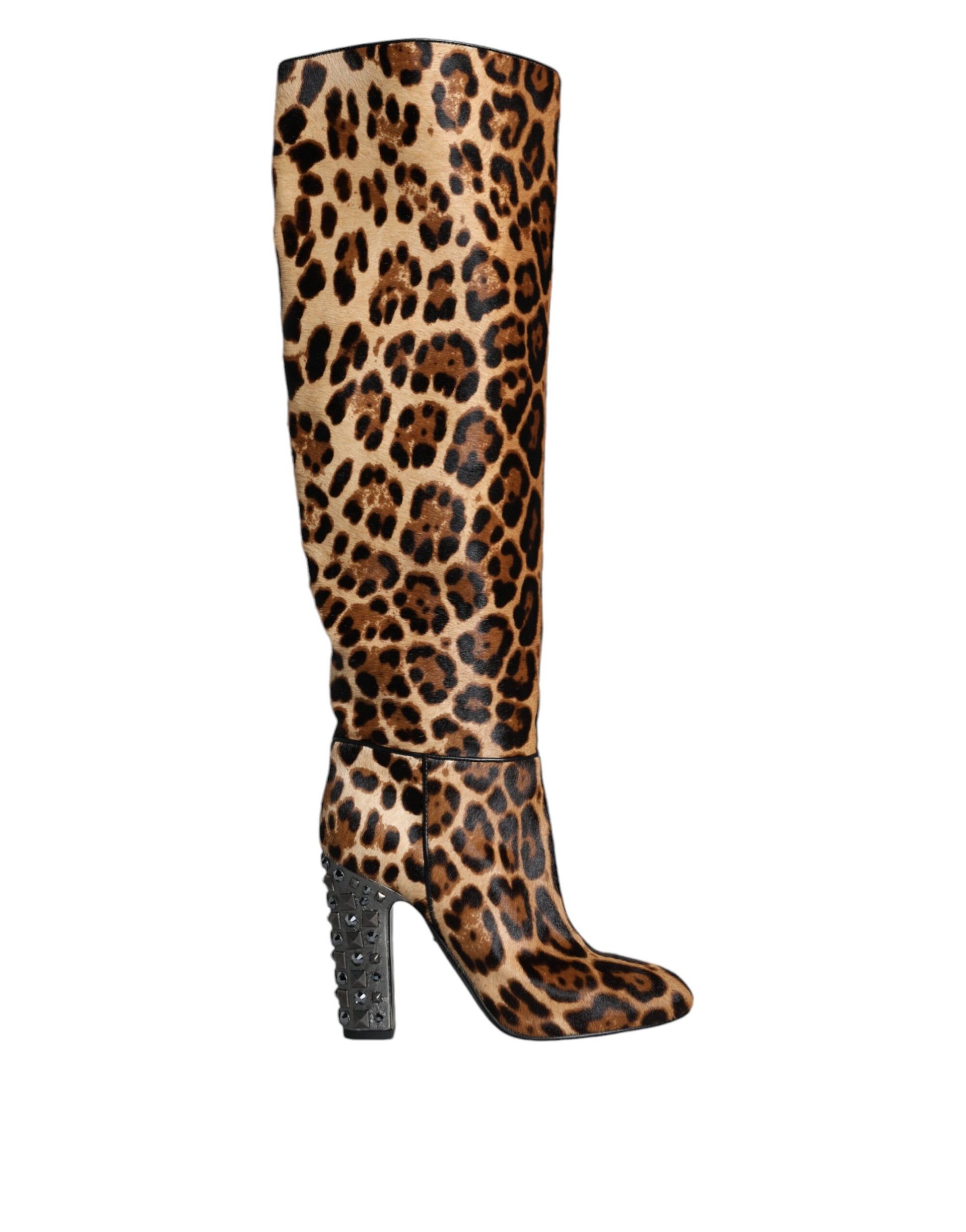 Beige Black Leopard Knee High Boots Shoes