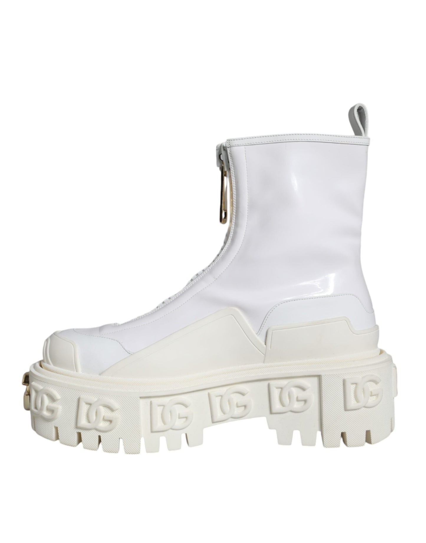 White Leather Rubber Logo Ankle Boots Shoes