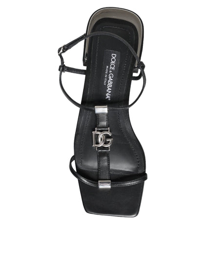 Black Leather Logo Ankle Strap Keira Sandals Shoes