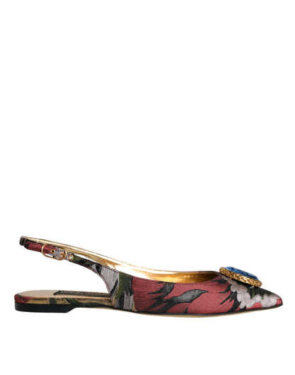 Multicolor Jacquard Crystal Flats Slingback Shoes