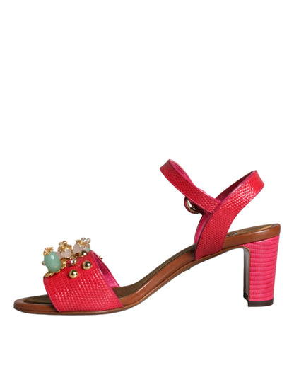 Fuchsia Leather Embellished Keira Sandals Shoes