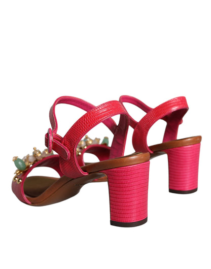 Fuchsia Leather Embellished Keira Sandals Shoes