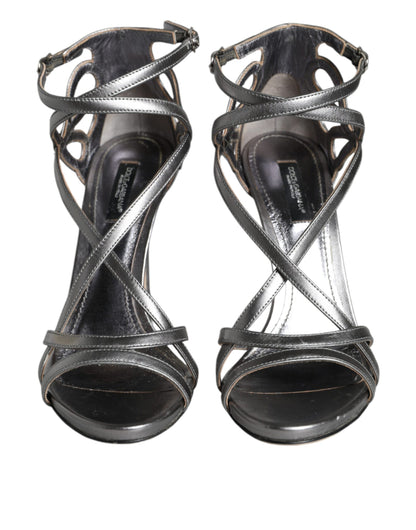 Silver Keira Leather Heels Sandals Shoes