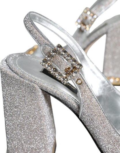 Silver Crystal Slingback Heels Sandals Shoes