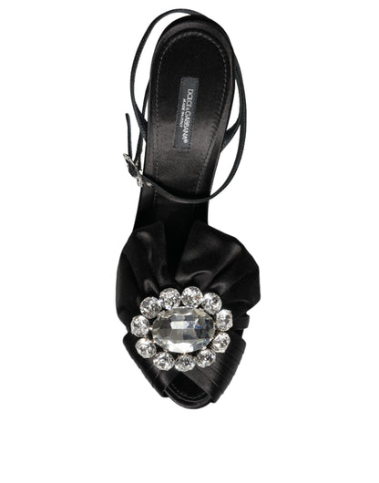 Black Crystal Ankle Strap Sandals Shoes