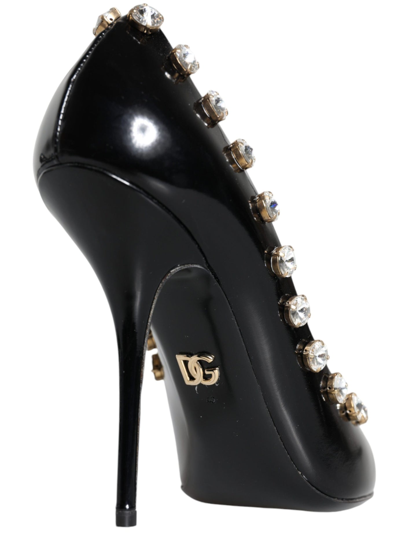 Black Crystals Leather High Heels Pumps Shoes