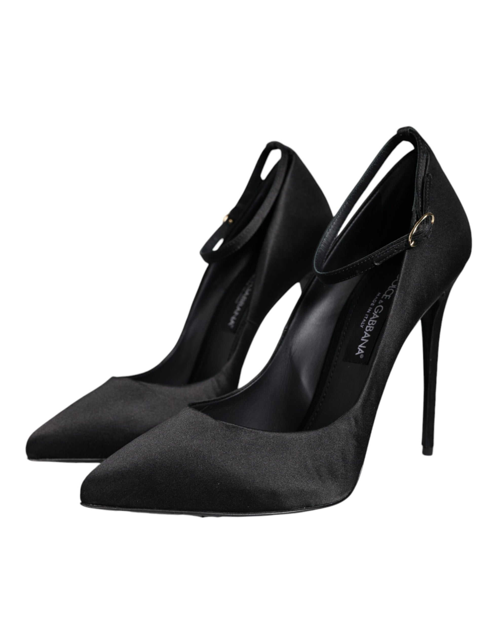 Black Satin Ankle Strap Heels Pumps Shoes