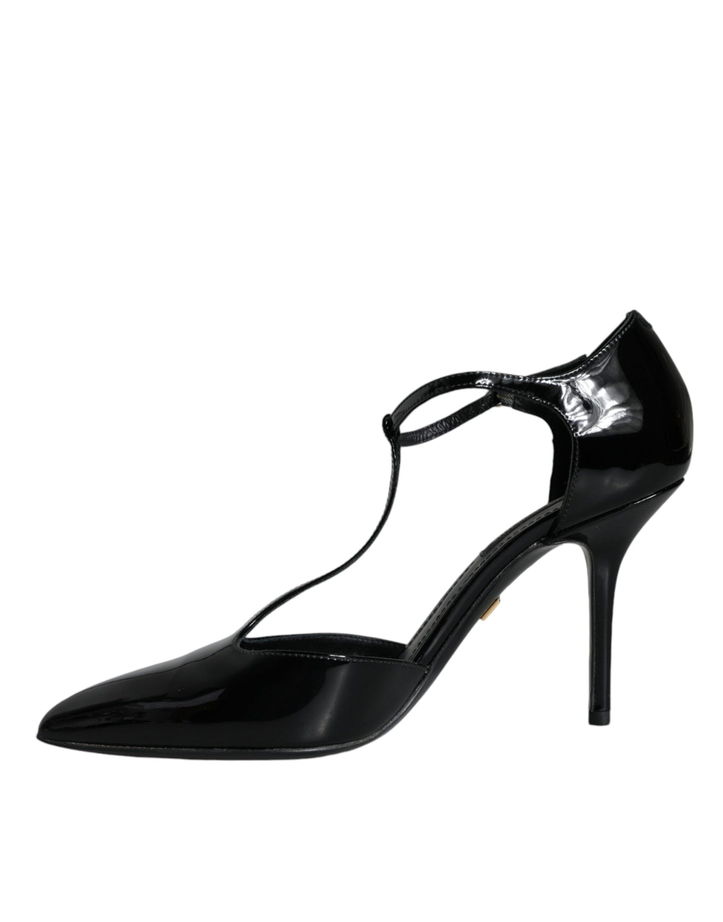 Black Patent Leather T-strap Heels Pumps Shoes