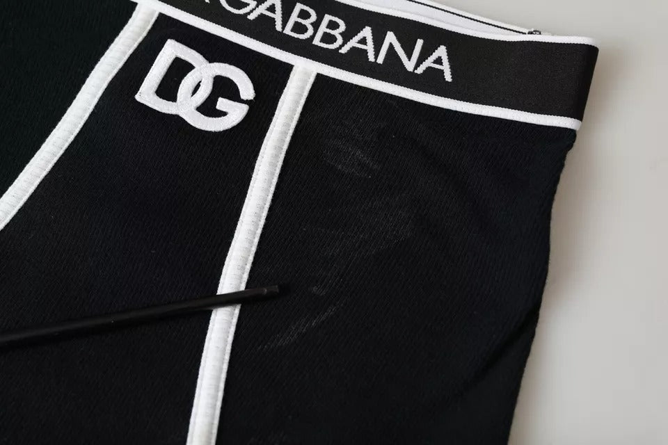 Black Cotton Stretch Branded Logo Underwear