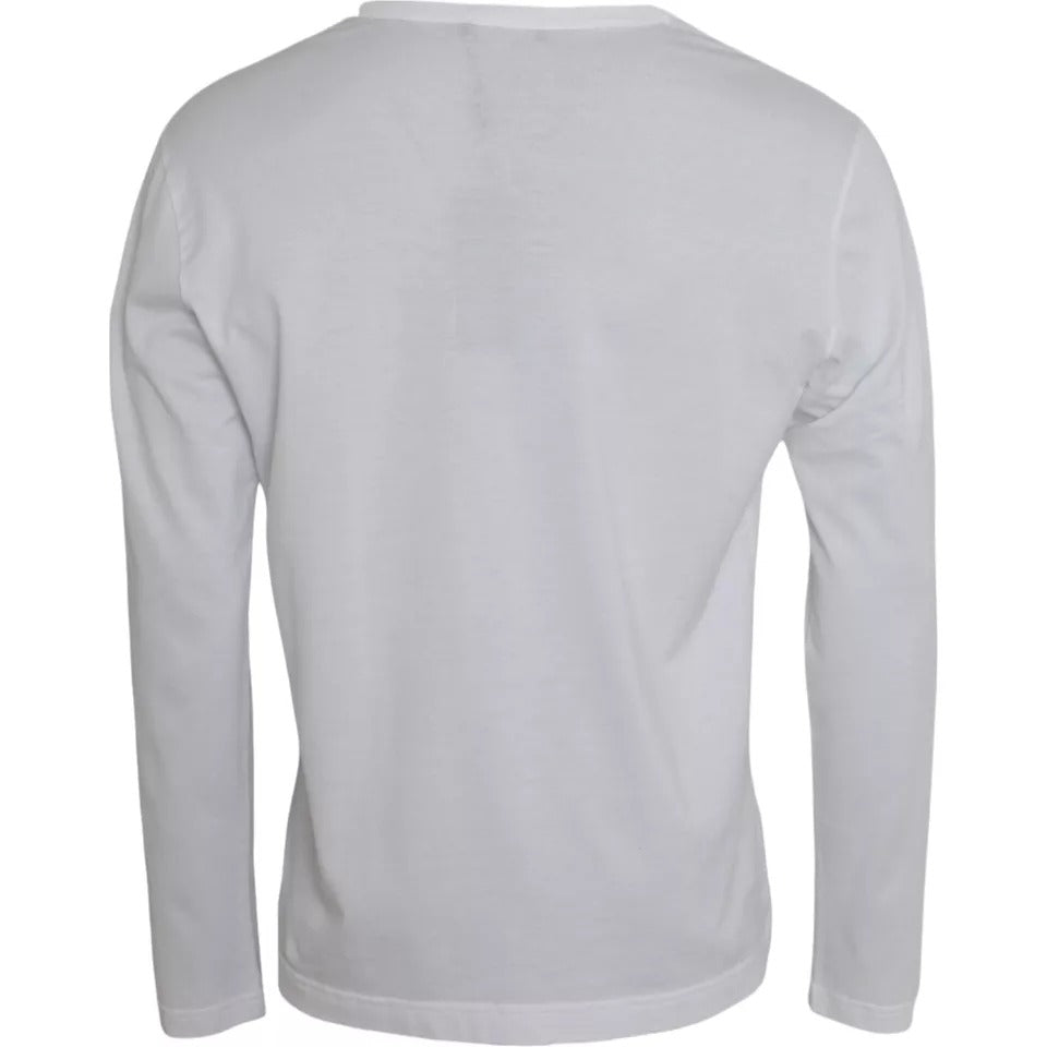 White Logo Cotton Crew Neck Pullover Sweater