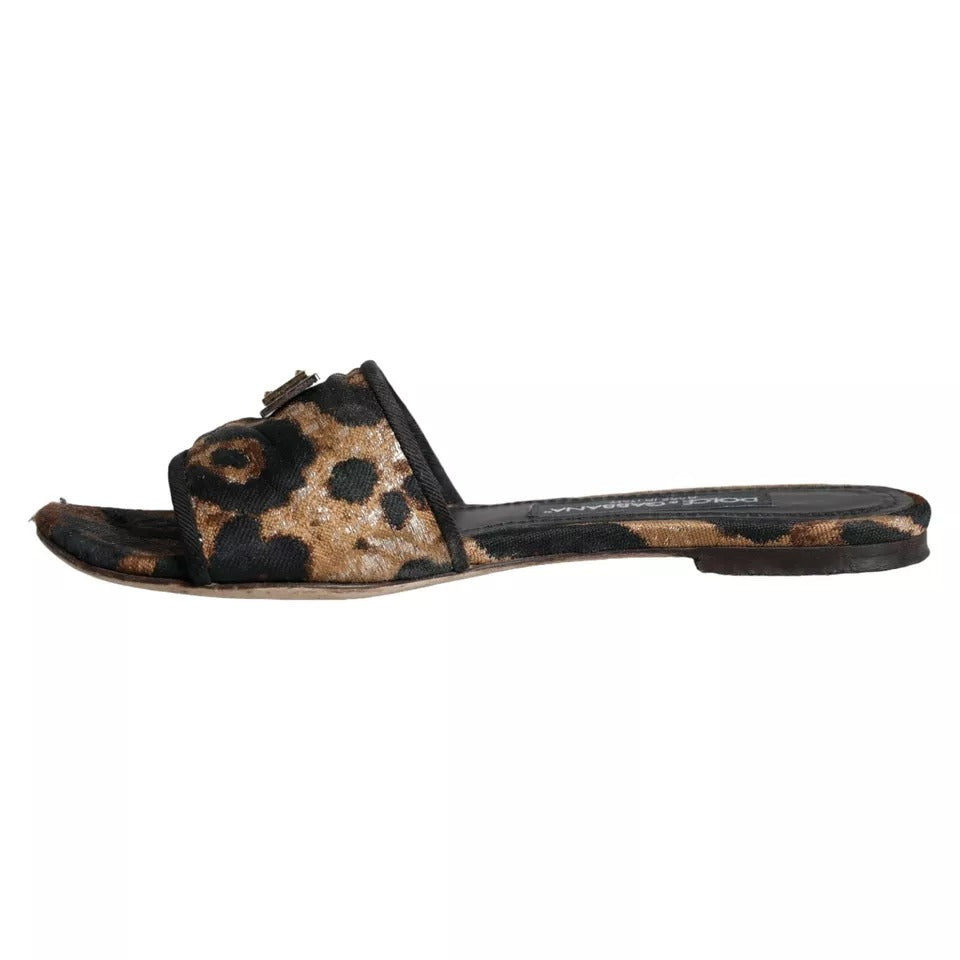 Brown Leopard Logo Slides Flats Sandals Shoes