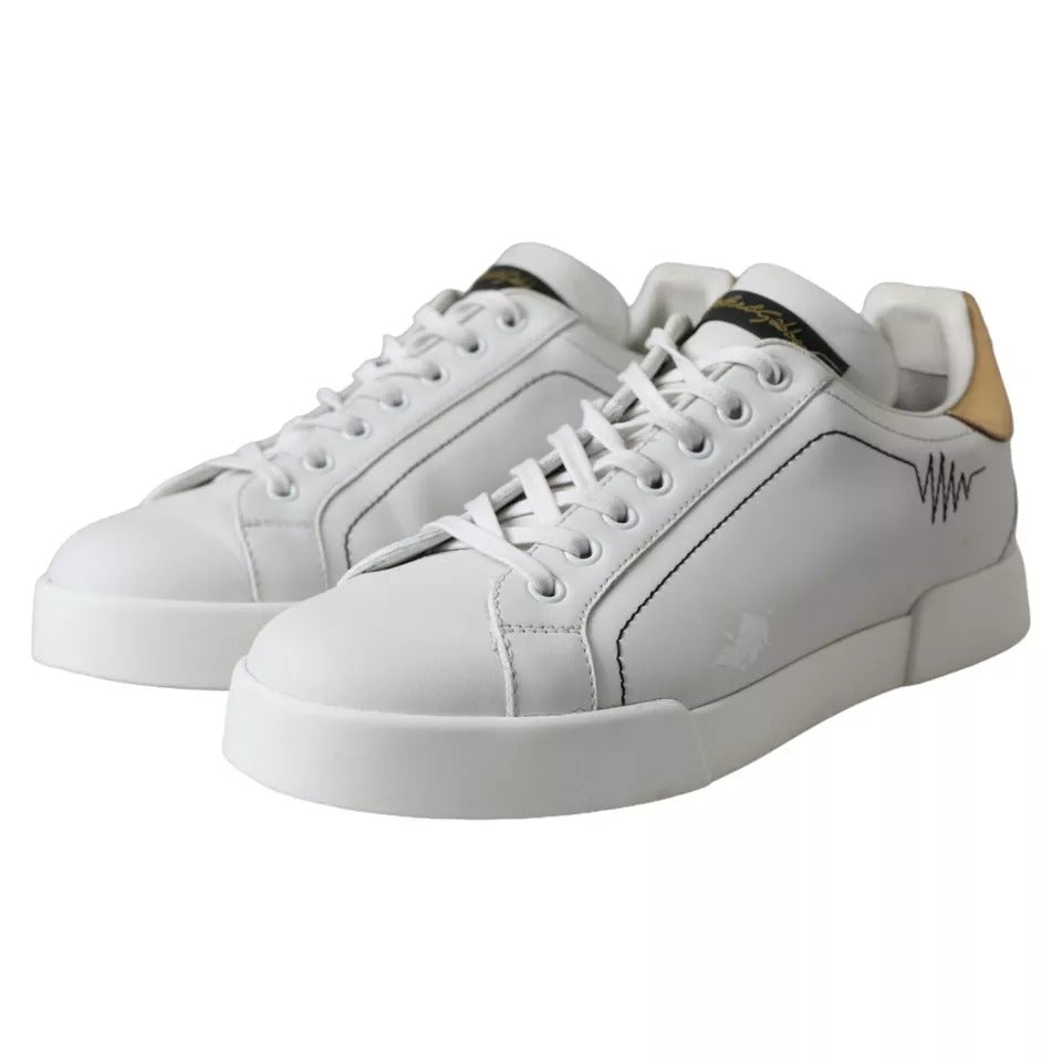 White Leather Portofino Low Top Sneakers Shoes