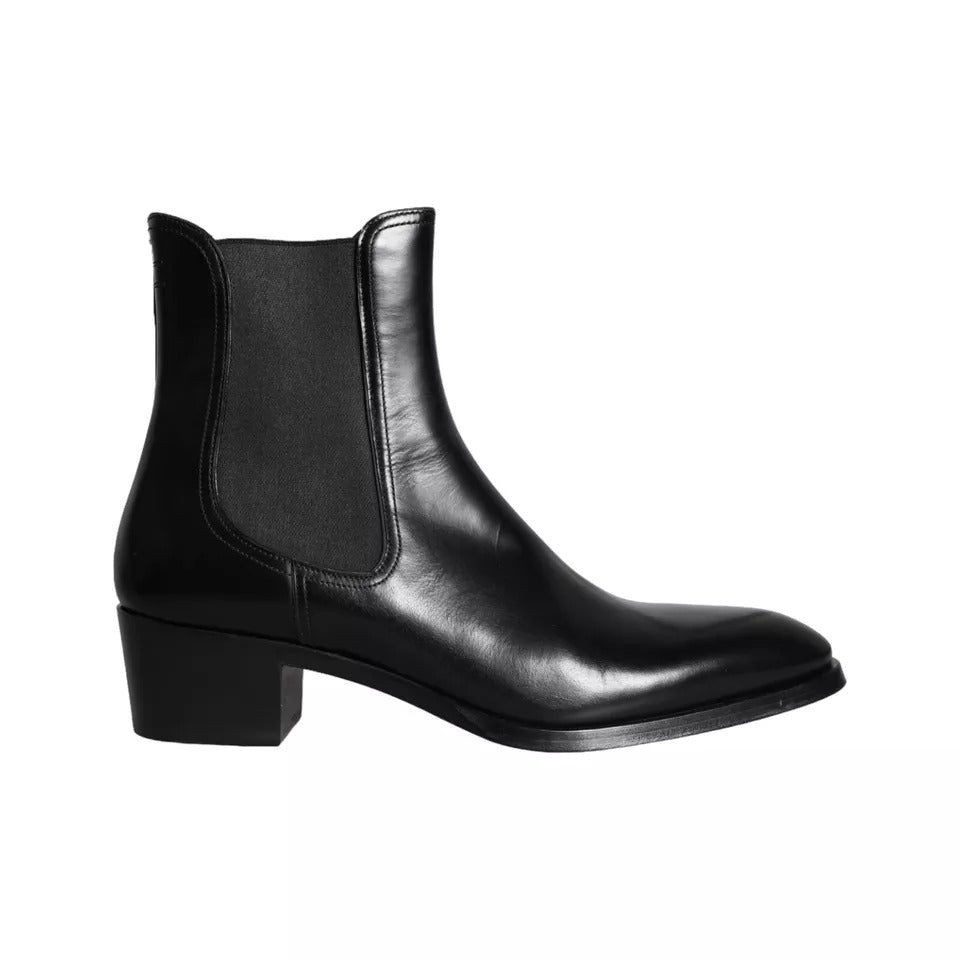 Black Leather Chelsea Ankle Boots Men Shoes