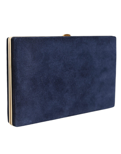 Blue Suede Gold Frame Clutch Evening Party Purse Bag