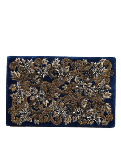 Blue Velvet Gold Frame Clutch Evening Party Purse Bag