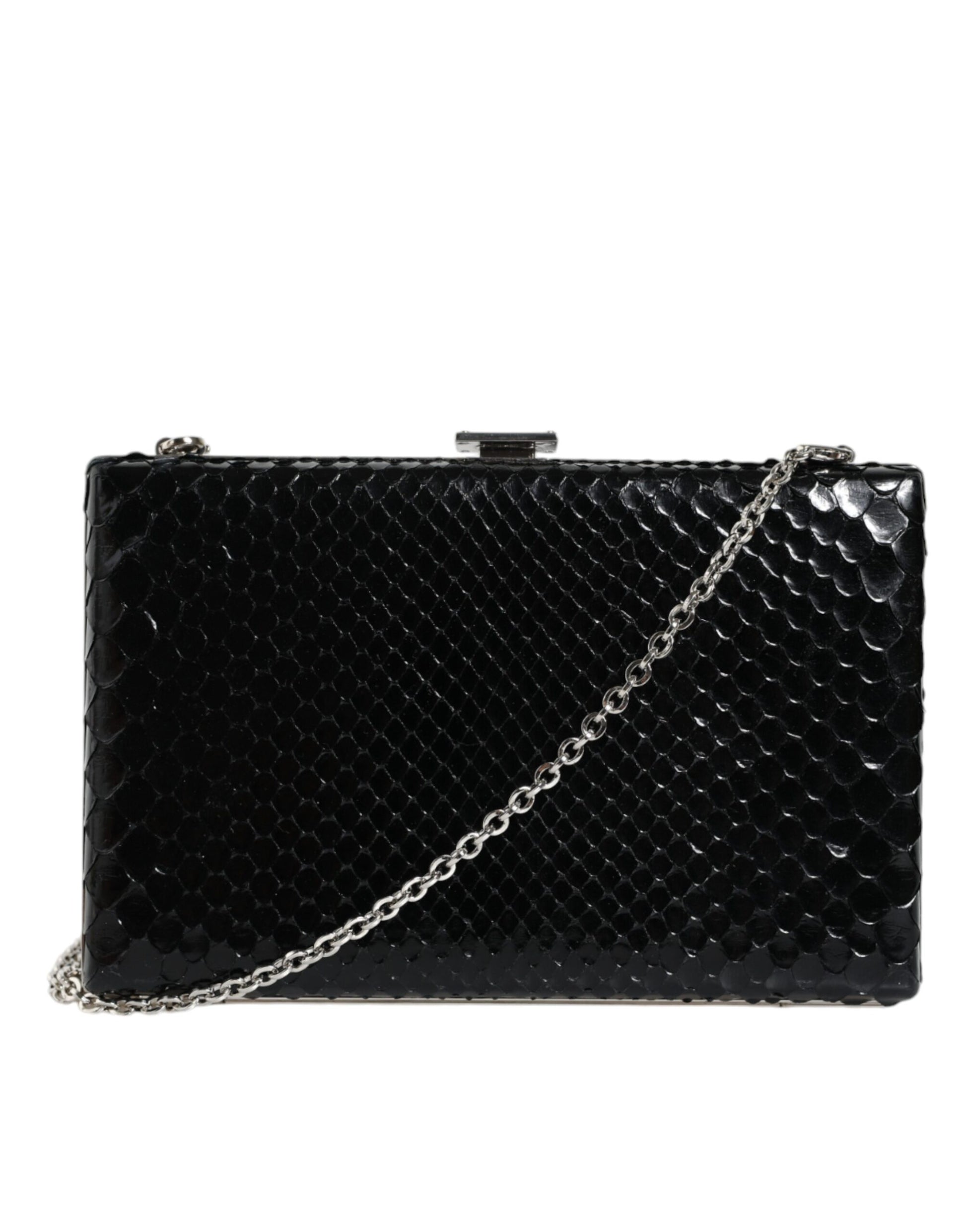 Black Leather Silver Frame Clutch Mini Crossbody Bag