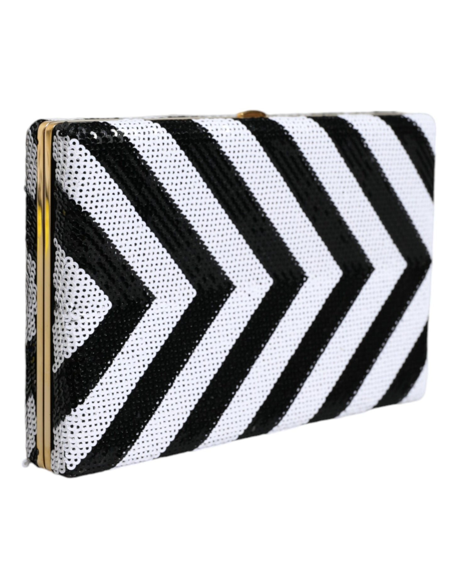 Black White Gold Frame Clutch Evening Party Purse Bag