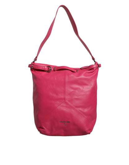 Fuchsia Pink Leather Shoulder Purse Tote Bag