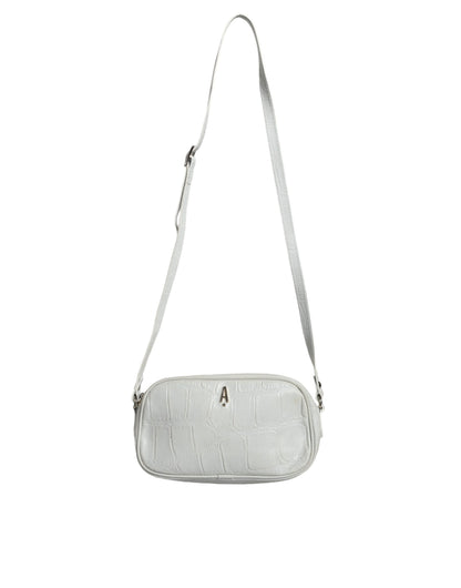 White Croc Print Leather Crossbody Sling Bag