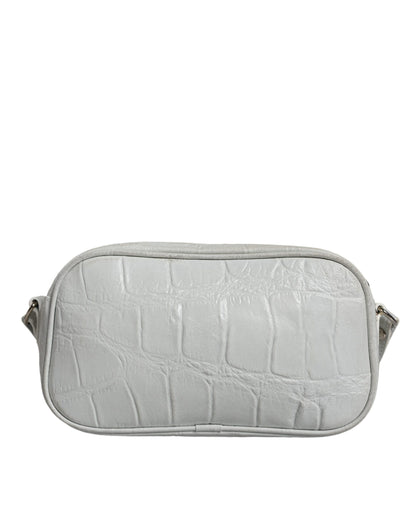 White Croc Print Leather Crossbody Sling Bag