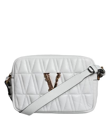 White Quilted Nappa Leather Crossbody Shoulder Bag