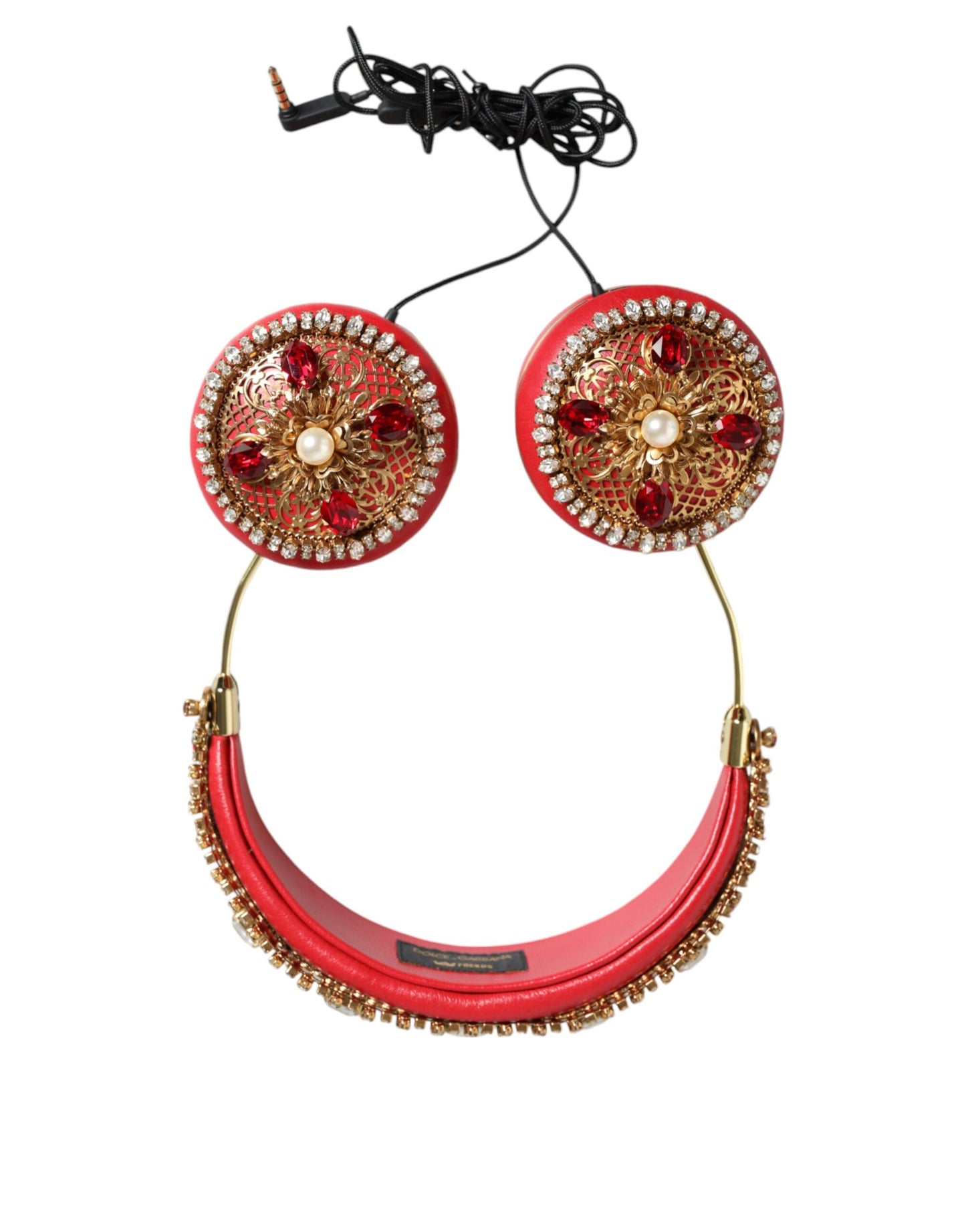 Red Nappa Leather Floral Crystal Headphone