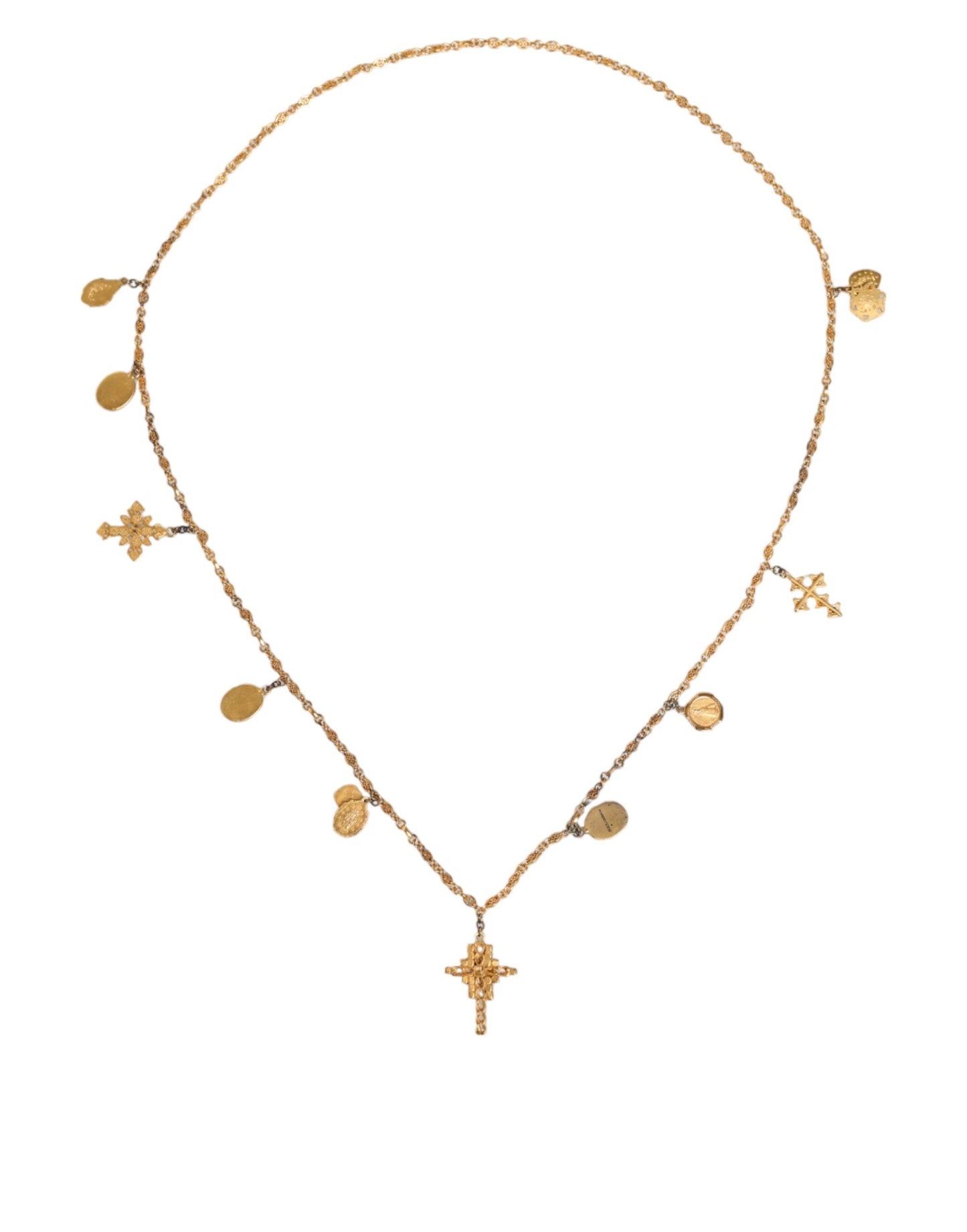 Gold Tone Brass Chain Religious Cross Pendant Necklace