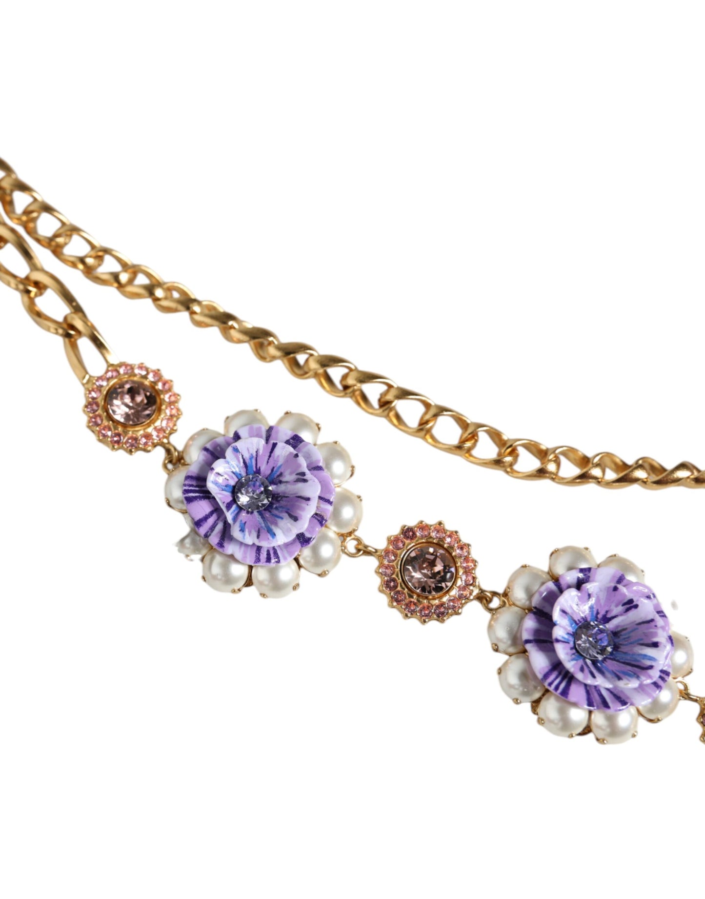 Gold Tone Floral Crystals Embellished Layered Necklace