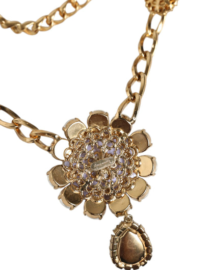 Gold Tone Floral Crystals Embellished Layered Necklace