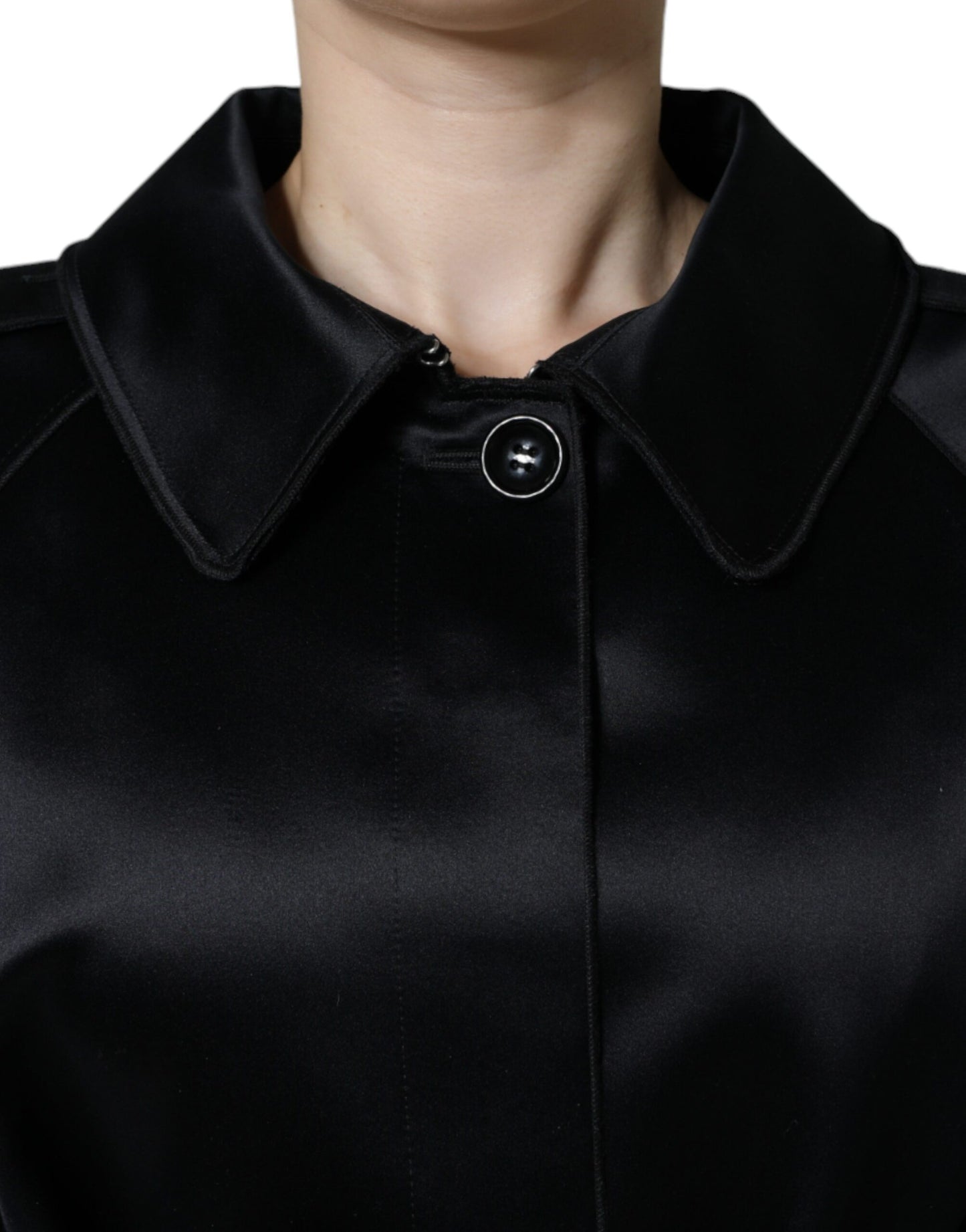 Black Polyester Organza Belted Coat Jacket