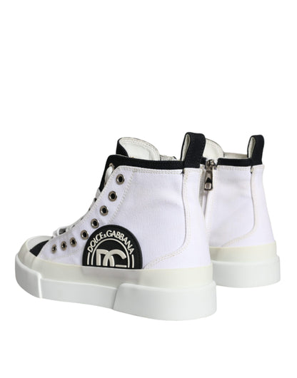 White Black Canvas Logo Mid Top Sneakers Shoes