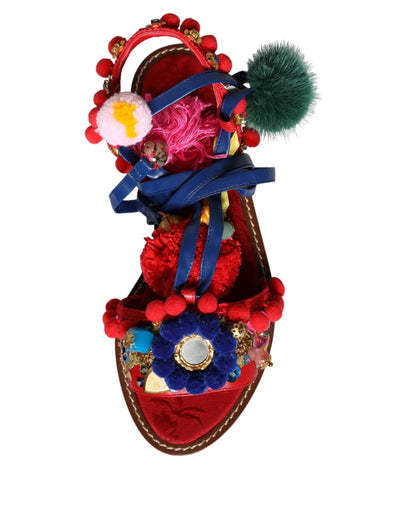 Multicolor Pom Pom Fur Wrap Sandals Shoes